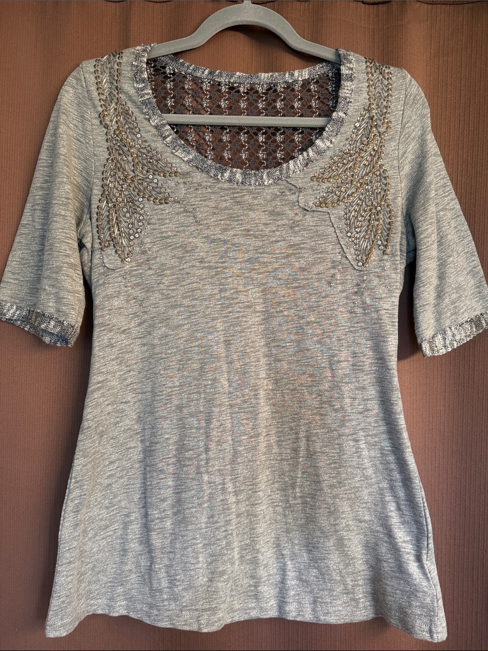 Miss Me Heather Gray Embellished Blouse